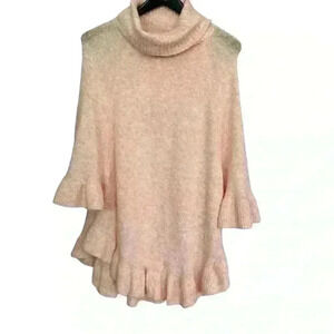 Ann Taylor Sweater/Poncho Turtleneck Flutter Sleeves Size M/L Pale Pink Fall